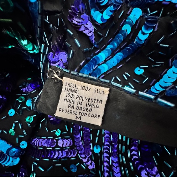 VINTAGE Laurence Kazar 100% Silk all over Sequin Formal Cocktail Top Size M - Picture 7 of 11